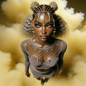 create a stunning hyper realistic Blasian female with long blond...