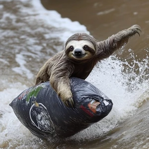 Sloths slerf meme,Slerf surfing on garbage bags, GTA style