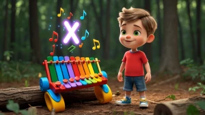 🆇 X — Xylophone
A cheerful little boy, around 5 years old, with...