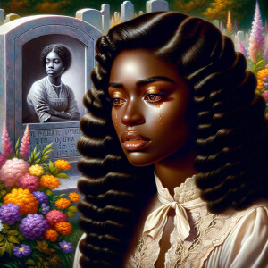 A beautiful light-skinnedb African-American woman with long wavy...