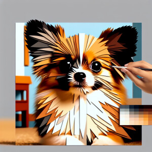 A cute tan papillon dog with a black and white face