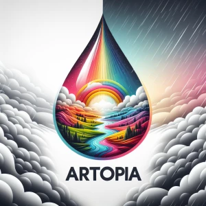["ARTOPIA"] artwork of a double exposure raindrop with a rainbow...