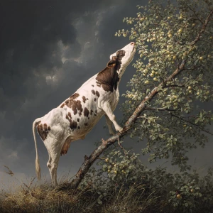 Корова лезет на дерево