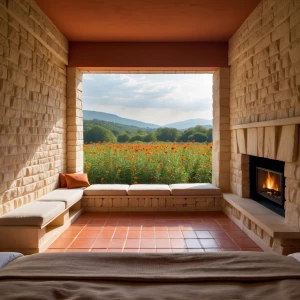 Guest Bedroom 6 — Fieldstone Solarium Room
A warm, earthy guest...