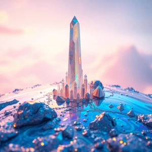 A dazzling astro-couture artificial planet, its iridescent surfa...