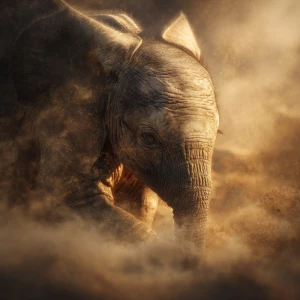 A baby African elephant named Ember, getting ready to sleep. Gen...