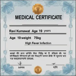 Generate a medical certificate of name ravi kumawat age 19 years...
