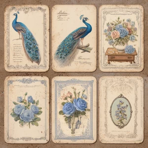 Print-ready vintage ephemera sheet with 6 coordinated shabby-chi...