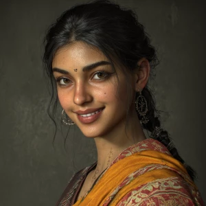 Generate a realistic image of a 21-year-old Indian woman wearing...
