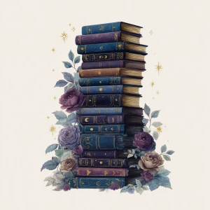 A single tall, elegantly detailed stack of Victorian books in de...