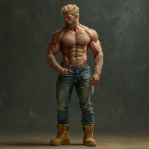 Generate an image of a muscular male bodybuilder with blonde hai...