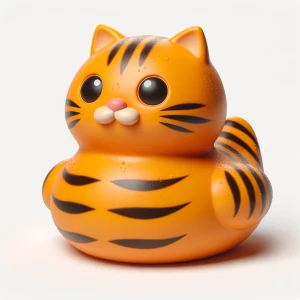 A 3d rubber duck that resembles Garfield the cat