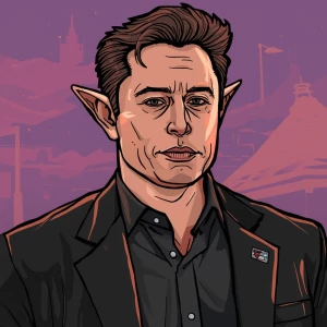 GTA Vice City loading screen panel: Elon Musk as cyber-elf