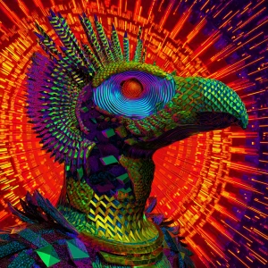 Square grotesque psychedelic horror portrait of a humanoid figur...