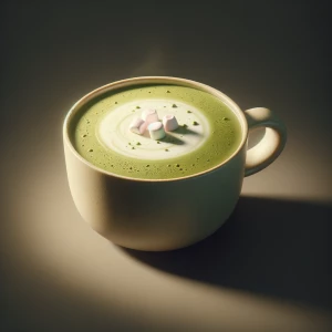 Realistic cutout of a hot matcha latte in a ceramic cup, simple...