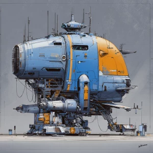 Create a character design sheet of a massive cyberpunk mothershi...