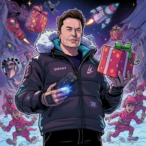 GTA-style cartoon character, Elon Musk drawn as a chaotic Christ...