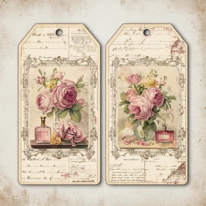 Victorian Mauve Rose Ephemera – 2 Large Tags (Parlour Keepsakes)...