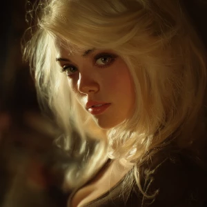 Create a close-up portrait of a person inspired by a blonde actr...