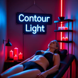 Generate an real image of a middle-aged woman lying on a black m...