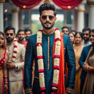 Make it with black Kurta pajama and stand him in marriage hall w...