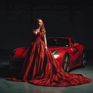 full body portrait gorgeous redhead wearing a high end luxury go...