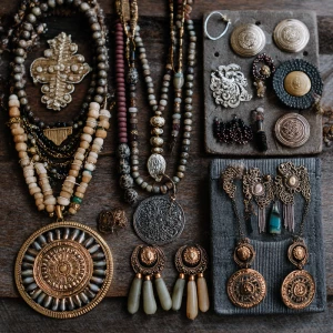 Create an eye-catching flat lay composition featuring an arrange...