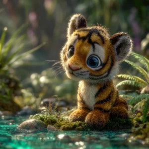 A baby tiger cub named Teddy, soft orange fur with black stripes...