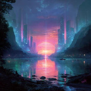 Gorgeous cyberpunk tron inspired landscape