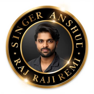 Design a circular logo featuring the text "SINGER ANSHU RAJ PREM...