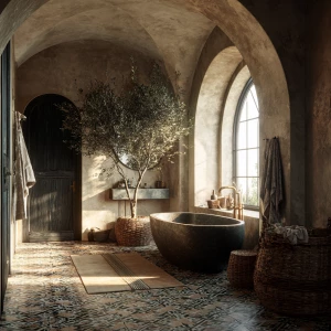 Create a realistic image of a luxurious bathroom inside a Medite...