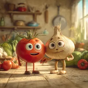 A highly detailed cinematic 3D animated scene featuring two livi...