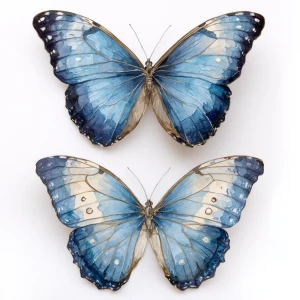 Prompt: Morpho menelaus top-view and 3/4-view; delicate bodies;...