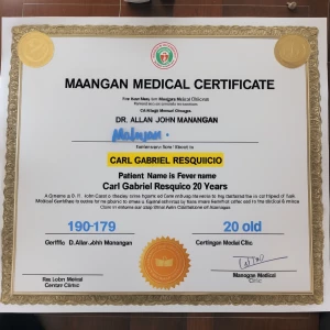 generate a Medical certificate from manangan medical clinic from...