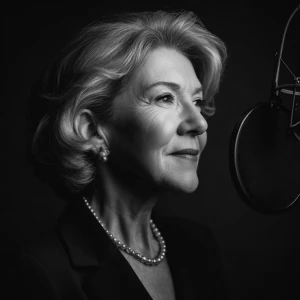 Generate an image of a sophisticated, mature British lady exudin...