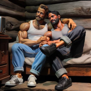 Two muscular men, John and Bobby, both with beards, displaying a...