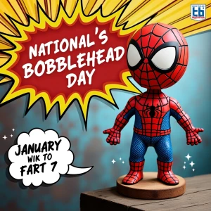 Banner states,
“National Bobblehead Day
January 7”
(Comic style,...