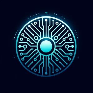 A minimal abstract AI logo for "RIVA" using a glowing core orb o...