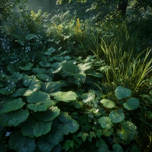 Generate a detailed and realistic image of a dark green early mo...