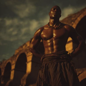 Dynamic, high-contrast, cinematic, textural style, a broad-shoul...