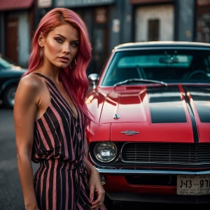 Generate an image of a stunning female supermodel with vibrant p...