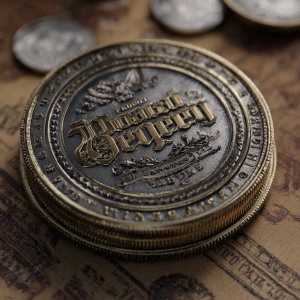 Create a realistic 3D image of a coin featuring the text "Federa...