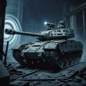 Create a detailed and vivid image of an Iron Anvil Leman Russ ta...