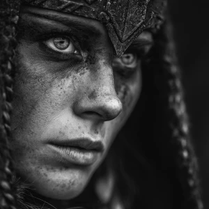 Big close up noir of a viking Woman