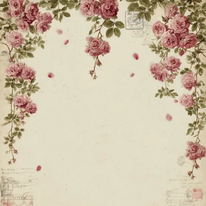 Victorian Mauve Rose Journal Page (Unlined, Top Garland Border)...