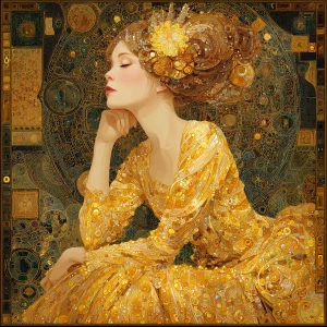 High detailed artwork in the style of Klimt, van Gogh, Alphonse...