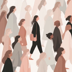 Create an elegant and minimalist illustration featuring a crowd...