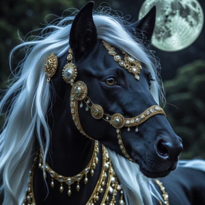 A strikingly enigmatic kelpie with sleek ebony fur, adorned in s...