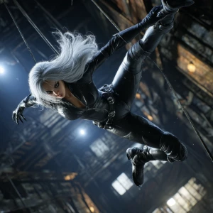 An original feline-inspired female anti-hero in a sleek black ta...