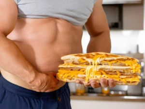 Young Guy shoving cheese panini up his bum he is slightly fat an...